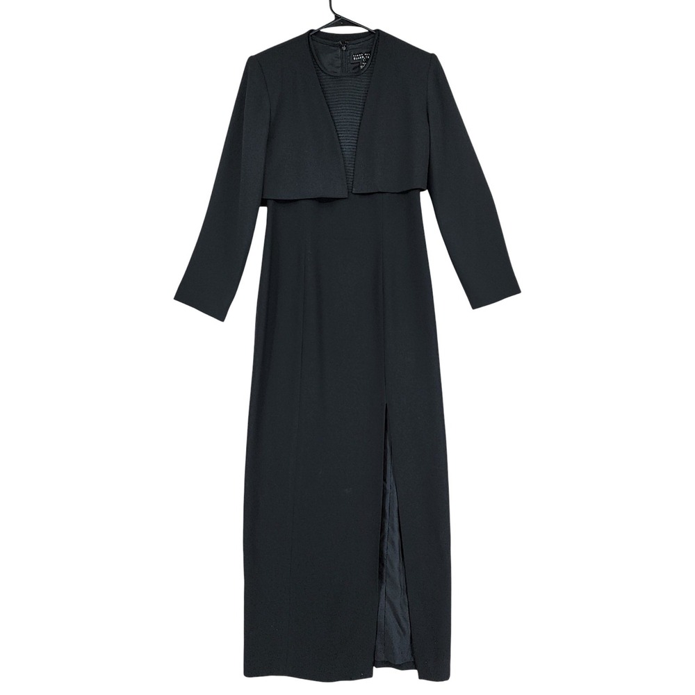 Vtg Linda Allard Ellen Tracy Maxi Dress Laundry Bolero Jacket 4P 6P Black Formal